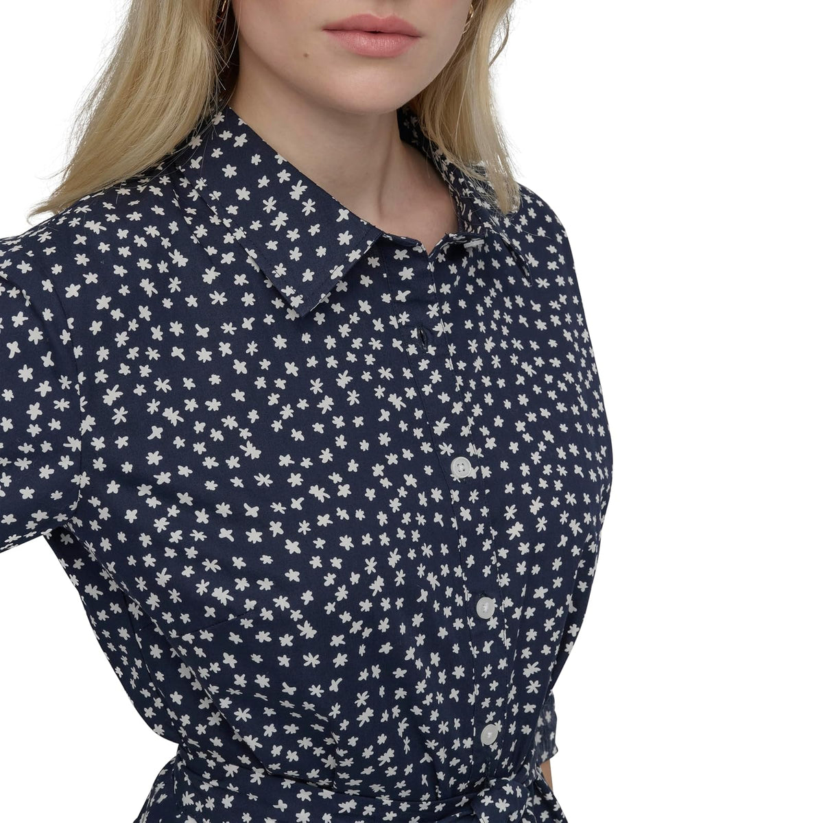 DKNY Long Sleeve Collar Neck Tie Waist Belt Mini Dress Vestido Mujer