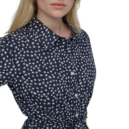 DKNY Long Sleeve Collar Neck Tie Waist Belt Mini Dress Vestido Mujer