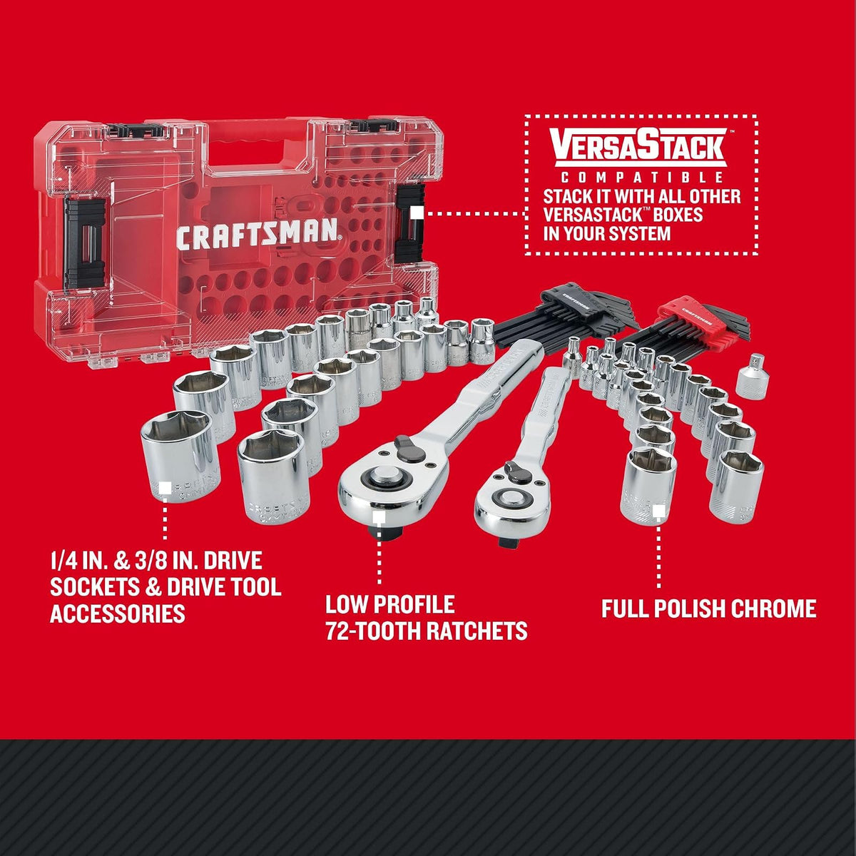 CRAFTSMAN Versastack CMMT45171 - Juego de herramientas mecánicas de 0.64 y 0.95 cm, 71 piezas