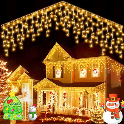DOSYU Luces Navideñas Cascada LED 4 m, 200 Focos, 8 Modos, IP44 - 4M 200LED - Blanco cálido