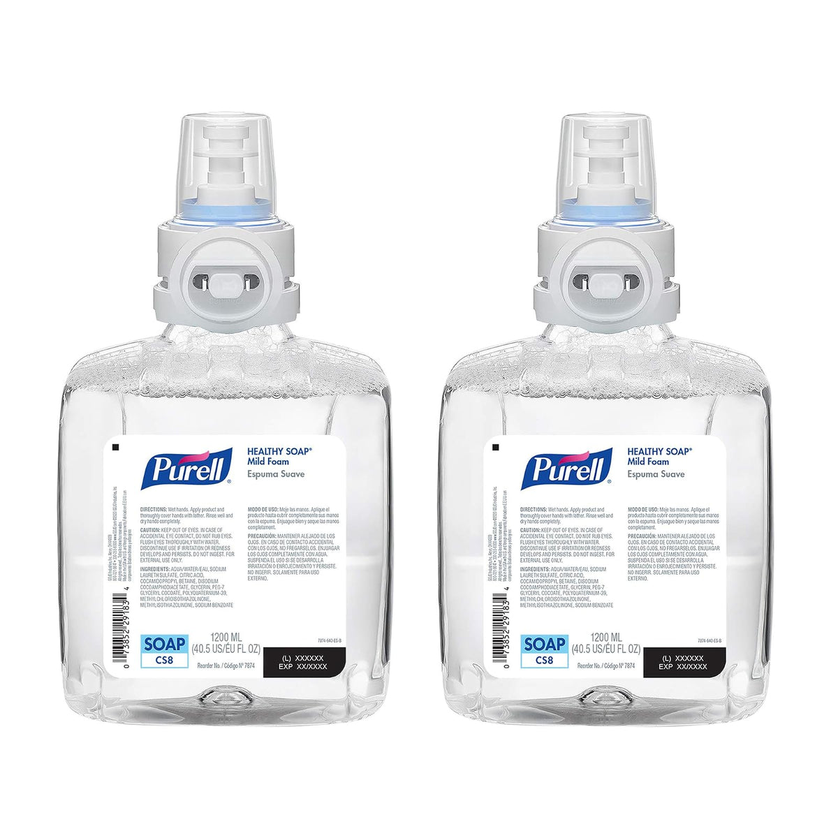 PURELL Brand Healthy Jabón de espuma suave, 1200 ml de repuesto de jabón de manos para dispensador de jabón sin contacto PURELL CS8 (paquete de 2) – 7874-02