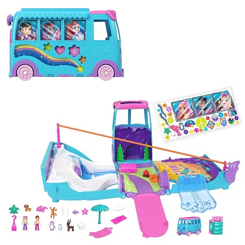 Polly Pocket Set de Juego Aventura sobre Ruedas con Mascotas para niñas de 4 años en adelante