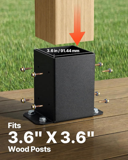 VEVOR 10 Piezas Soportes para Postes de Madera 4" x 4"(102x102 mm) Base Interna de Poste de Acero al Carbono para Anclaje de Poste con Recubrimiento en Polvo para de Soporte, Terraza, Negro