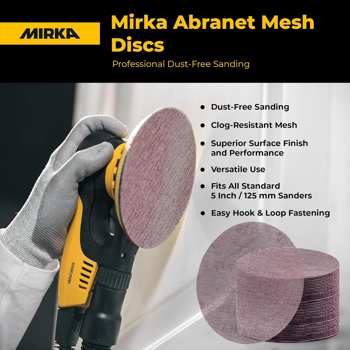 Mirka 9A-232-100 - Discos de lija abrasivos sin polvo (12,7 cm, 100 granos, 50 unidades)