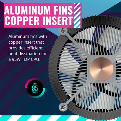 Cooler Master i70C LGA1700 Enfriador de Aire CPU | ARGB 120 mm PWM, aluminio anodizado negro, inserto cobre, 95 W TDP, perfil bajo 70 mm