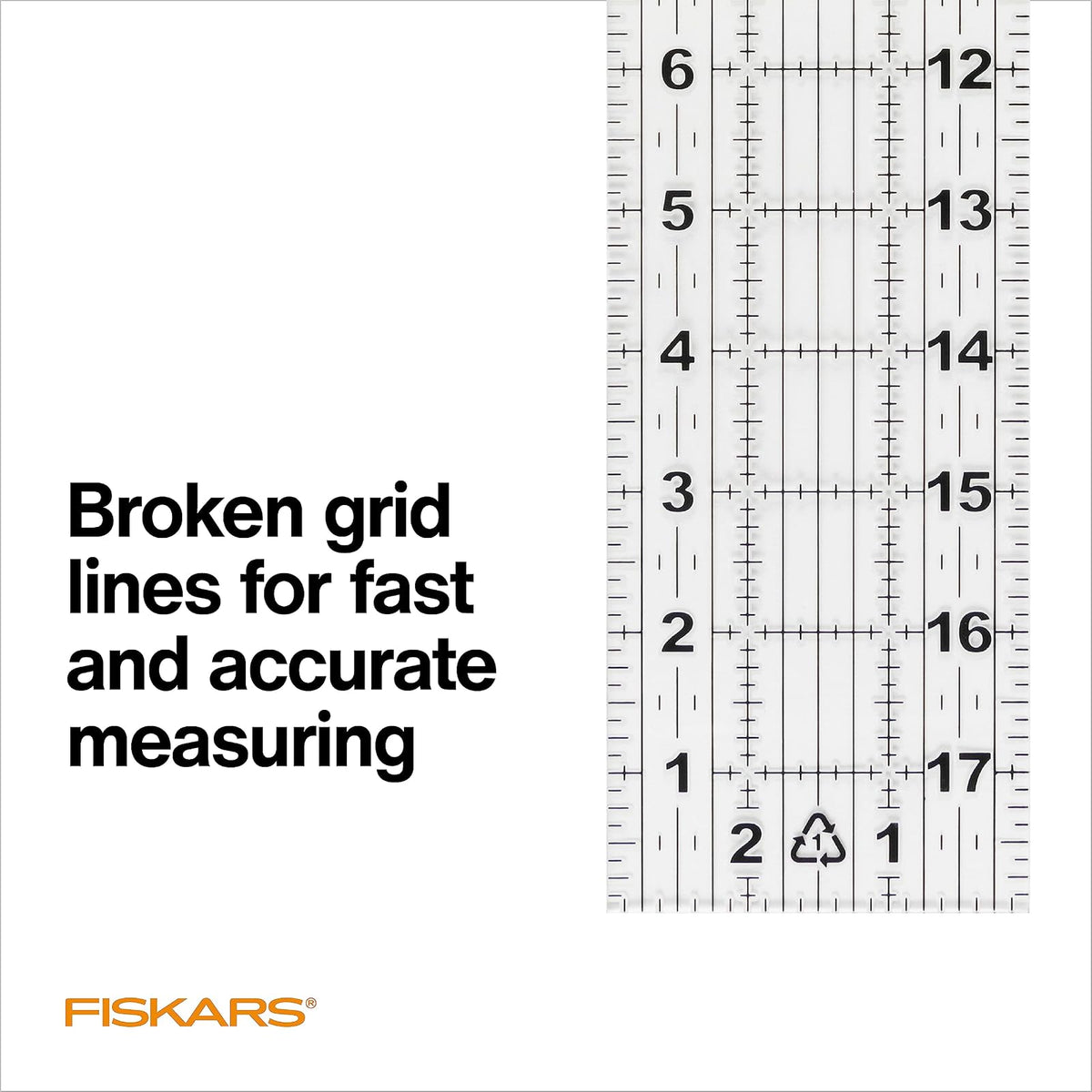 Fiskars - Regla de costura de 3 x 18 pulgadas con líneas de rejilla, suministros de costura y acolchado, suministros de arte y manualidades, transparente