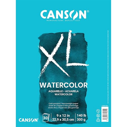 Canson - Bloc de acuarela XL, plegable de 9 x 12 pulgadas | Almohadilla plegable, 30 hojas (300 g) para pintura, lápiz, tinta, carbón, pastel, acrílico