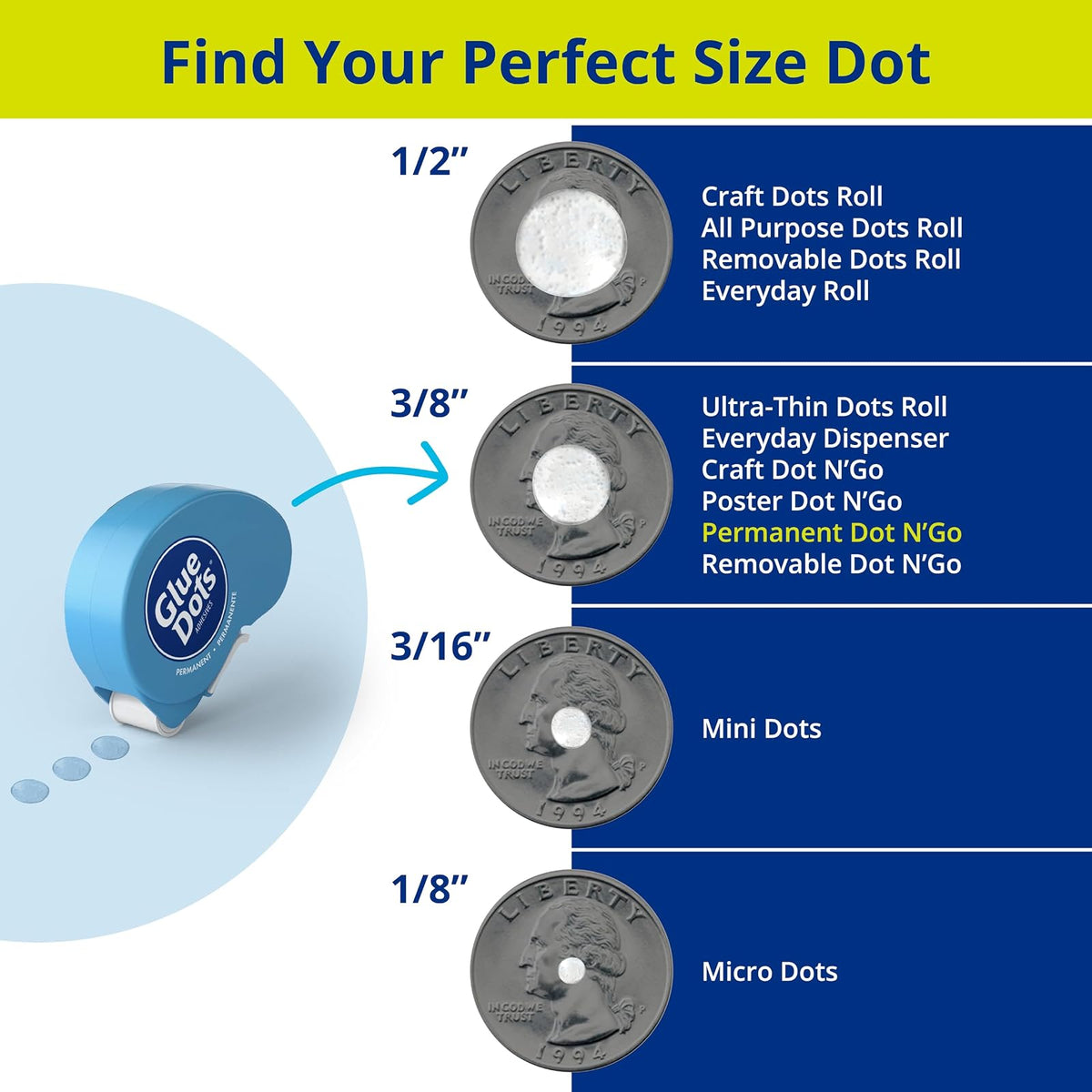 Glue Dots Dot 'n' Go Dispensador de adhesivo para pósteres, Permanente, Paquete de 6