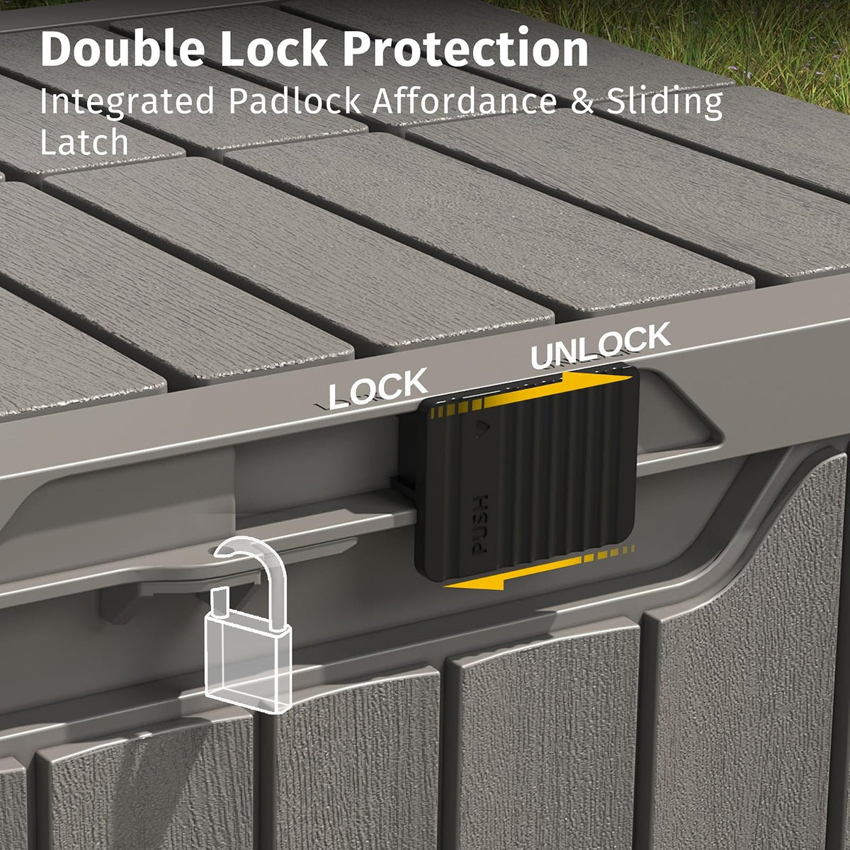 EAST OAK - Caja de almacenamiento para exteriores | Caja de 31 galones para uso en interiores y exteriores, contenedor de almacenamiento de resina impermeable con pestillo para cojines de patio,