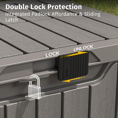 EAST OAK - Caja de almacenamiento para exteriores | Caja de 31 galones para uso en interiores y exteriores, contenedor de almacenamiento de resina impermeable con pestillo para cojines de patio,