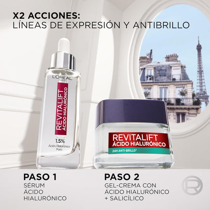 L'Oréal Paris Gel Crema Facial Rellenador Anti Brillo Revitalift Ácido Hialurónico, 50 ml