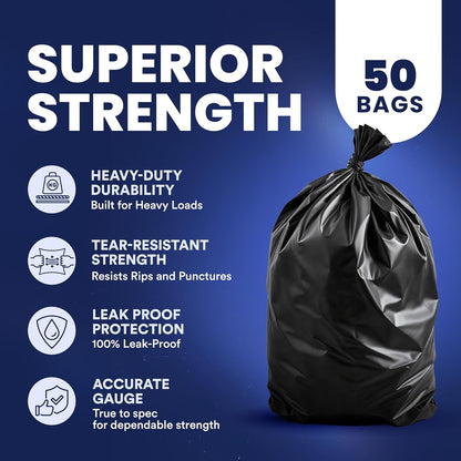 Aluf Plastics Plasticplace Bolsas de Basura de 55 a 60 galones │ 2.0 Mil │ Revestimientos Negros para Basura Resistentes │ 36 x 58 Pulgadas, 50 Unidades, Negro (Paquete de 1)