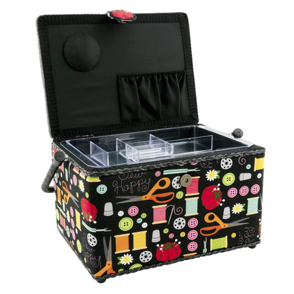 Dritz Cesta De Costura Grande | Negro, L, 11.5 x 8.75 x 7.5 pulgadas, cierre magnético, bandeja extraíble