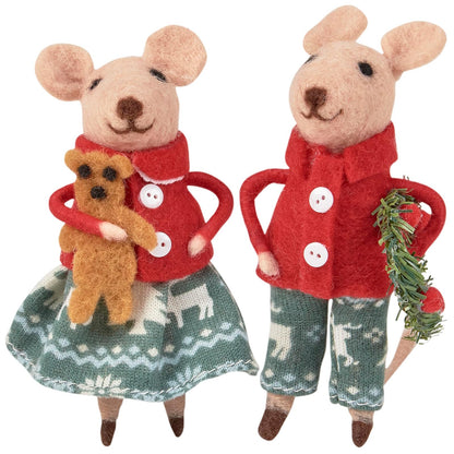 Primitives by Kathy - Juego de Ratones coleccionables para el día de Navidad, Dos Ratones de Fieltro con Trajes navideños Festivos/celebración de Bonitos Acentos de Galletas de Jengibre y Corona de
