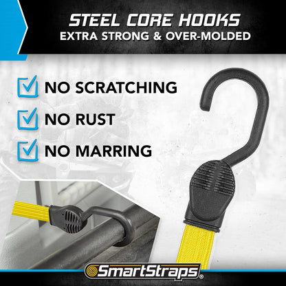 SMARTSTRAPS - 215 cuerdas elásticas SmartStraps (paquete de 10 unidades) – Equipaje seguro, enfriadores y otras cargas de luz para el transporte – Cables elásticos de correa plana que distribuyen la carga para reducir el deslizamiento