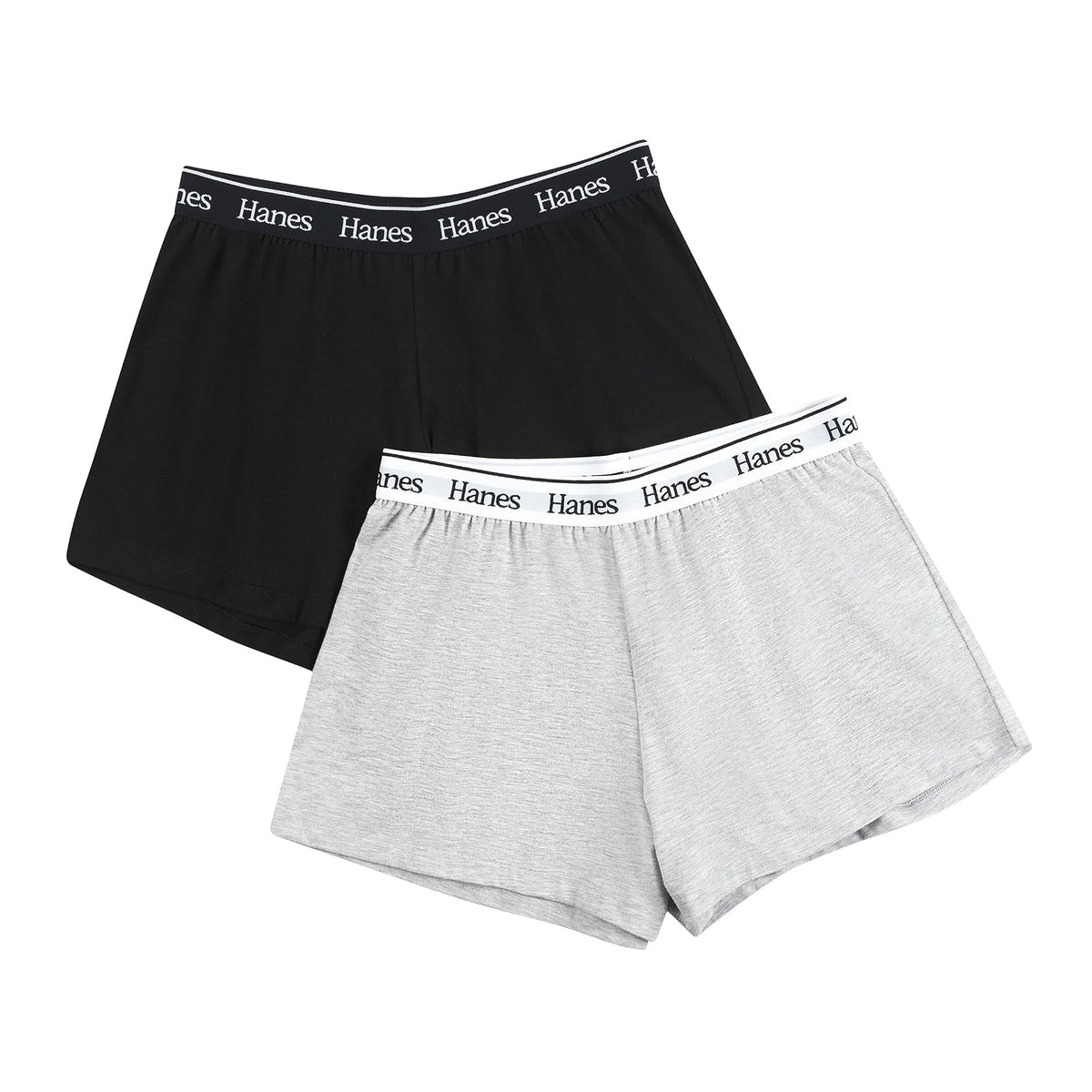 Hanes Originals Shorts de Pijama para Mujer Paquete de 2 - G - Jaspeado Gris Marle - Negro