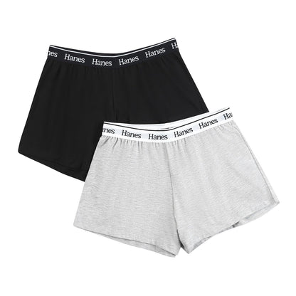 Hanes Originals Shorts de Pijama para Mujer Paquete de 2 - G - Jaspeado Gris Marle - Negro