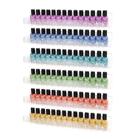BTremary Soporte de acrílico transparente para esmalte de uñas paquete de 6 unidades, estante flotante para colgar esmalte de uñas, soporte de pared flotante para hasta 96 botellas