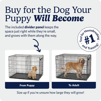 MidWest Homes for Pets Caja para perro iCrate de una y doble puerta mejorada, incluye sartén a prueba de fugas, pies protectores de suelo, panel divisor y nuevas características patentadas