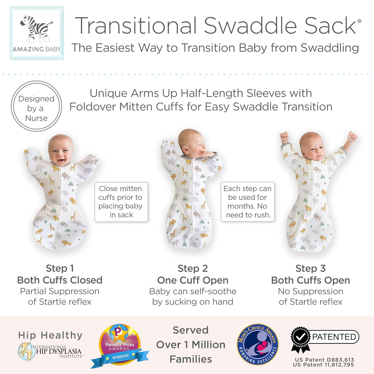 Amazing Baby Saco de Transición para Bebé Mangas Medias Pequeño 6-14 Libras