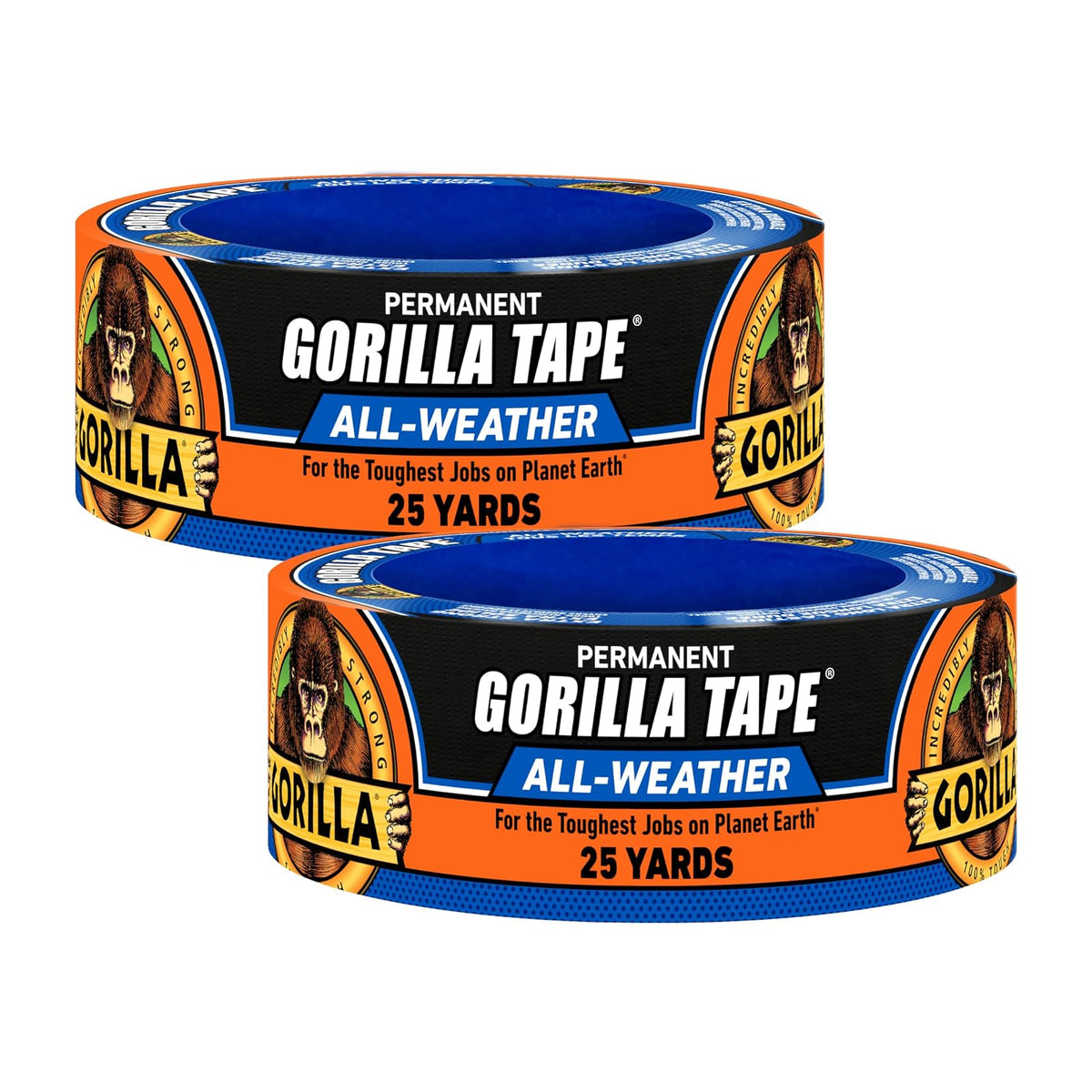 GORILLA Cinta adhesiva impermeable para todo tipo de clima, resistente a los rayos UV y a la temperatura, 1.9 pulgadas x 25 yardas, color negro (paquete de 2), 110028