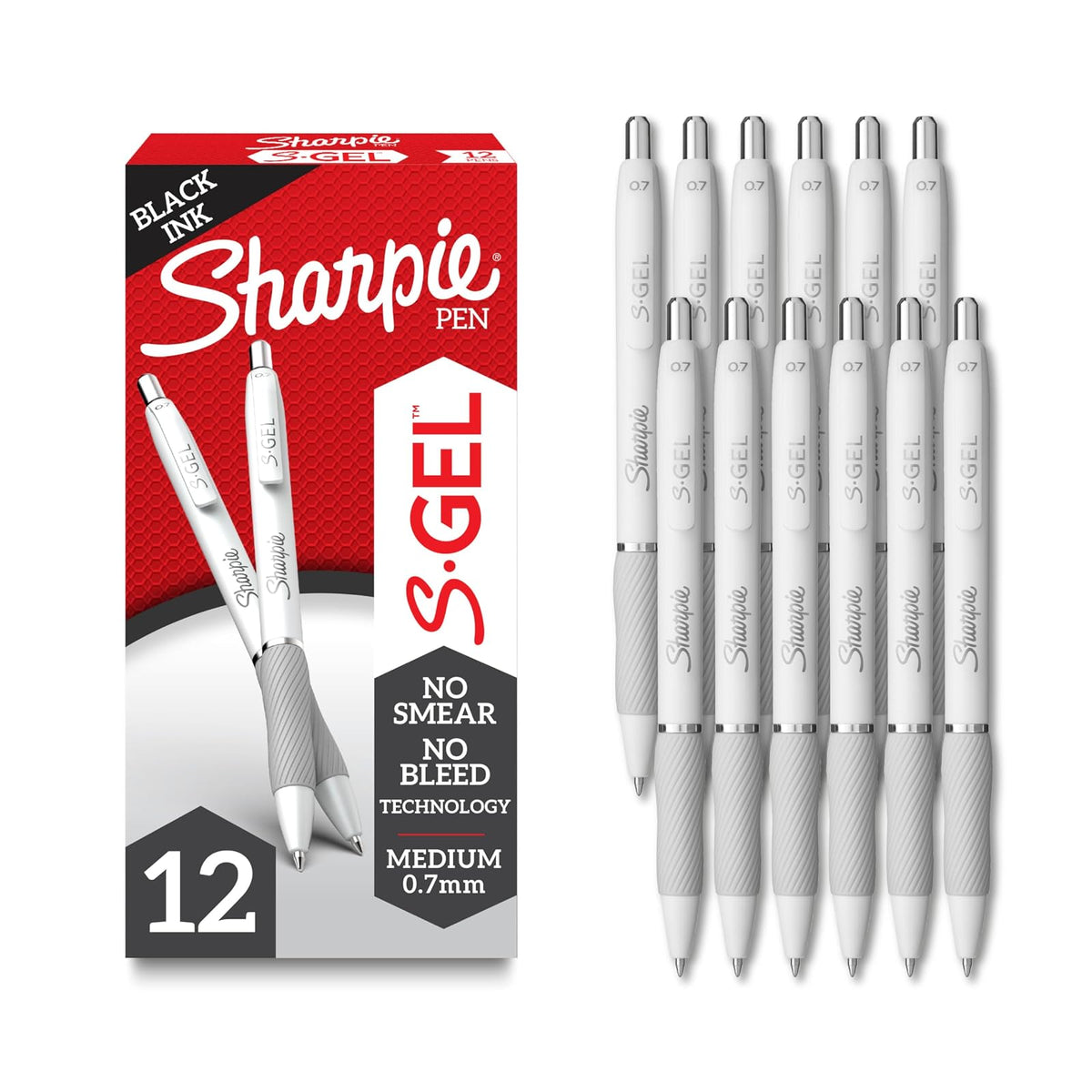 Sharpie S-Gel Bolígrafo de Gel Punta Media, Caja 12 - Blanco perla 12 unidades - 12 Count (Pack of 1)