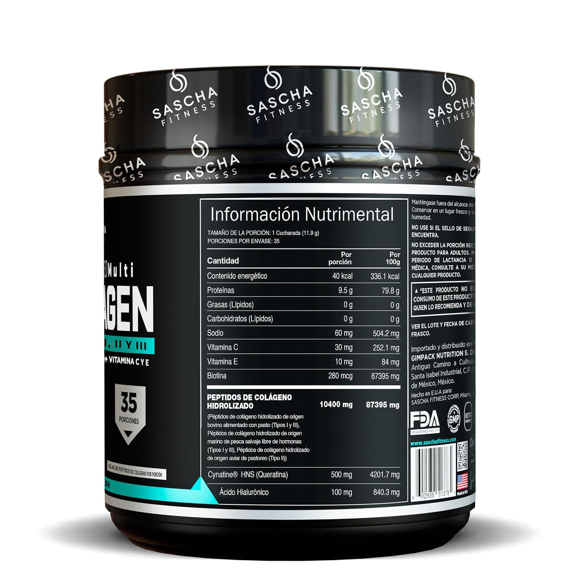 Sascha Fitness Multi Colágeno Hidrolizado | Ácido Hialurónico | Biotina | Cynatine HNS | Vitamina C & E - Sin Sabor