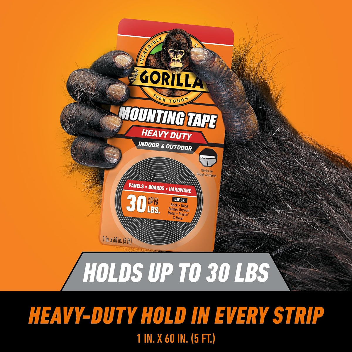 Gorilla - Cinta de montaje de doble cara, resistente, Paquete de 2, Gorilla 6055001-2 Double-Sided Heavy Duty Mounting Tape (2 Pack), 1" x 60", Black