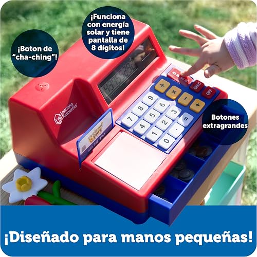 Learning Resources Pretend & Play Caja Registradora con Calculadora - 73 Piezas, Edades 3+ años, Juegos de Imitacion, Caja registradora de Juguete, Juguetes didácticos, Dinero de Juguete