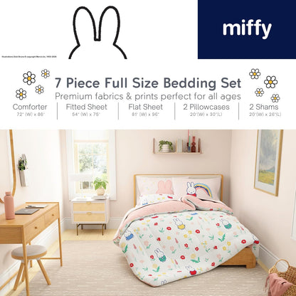 Franco Collectibles - Juego de Ropa de Cama Miffy, tamaño matrimonial, 7 Piezas, edredón Reversible y Esponjoso, con Funda (Producto 100% con Licencia Oficial)