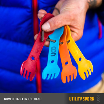 UCO Utility Spork 3 en 1 Combo Cuchara-Tenedor Cuchillo utensilio de Camping, Paquete de 4