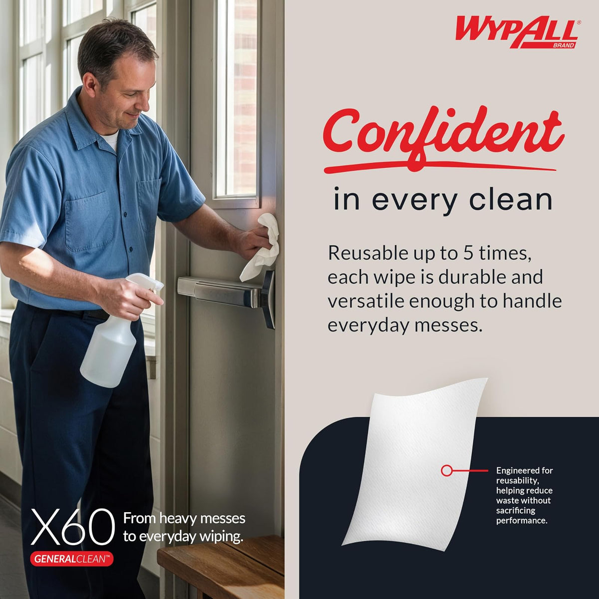 Wypall 34965 X60 Cloths, Jumbo Roll, 12 1/2 x 13 2/5, Blue, 1100/Roll