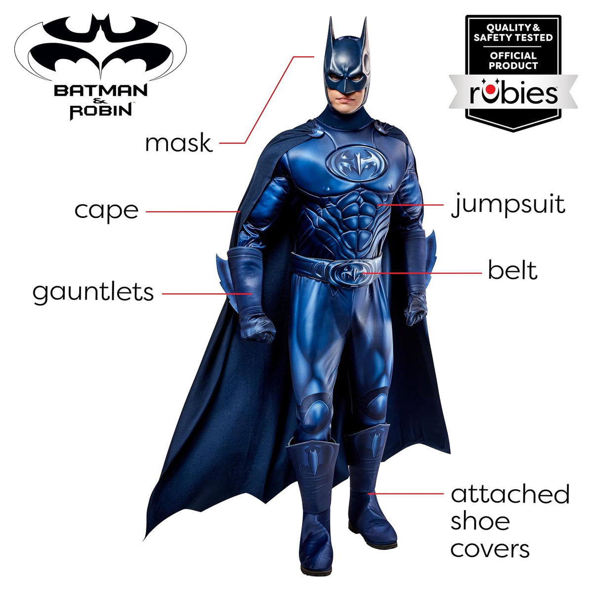 Rubie's Disfraz de Batman Batman y Robin | Talla XL para hombre, overol acolchado, capa extraíble
