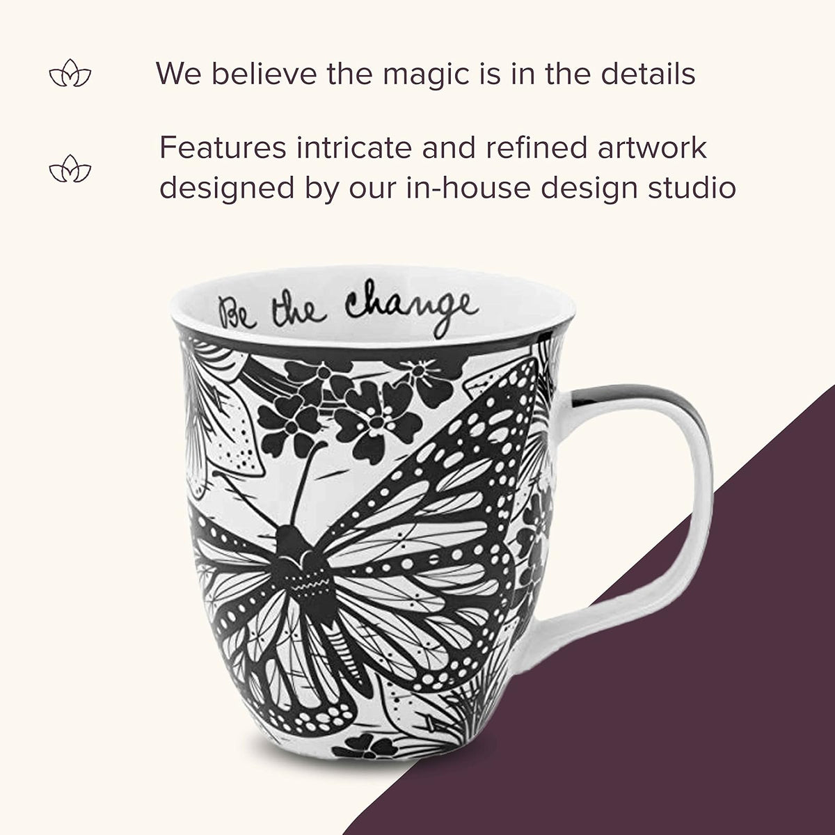 Karma Gifts KA101840A Boho Black and White Mug, Butterfly