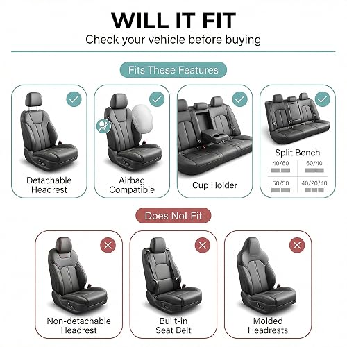 FH GROUP FH-FB030217-COMBO Light & Breezy Gray/Black Cloth Seat Cover Set Airbag & Split Ready- Fit Most Car, Truck, SUV, or Van