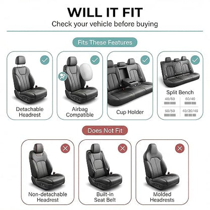 FH GROUP FH-FB030217-COMBO Light & Breezy Gray/Black Cloth Seat Cover Set Airbag & Split Ready- Fit Most Car, Truck, SUV, or Van
