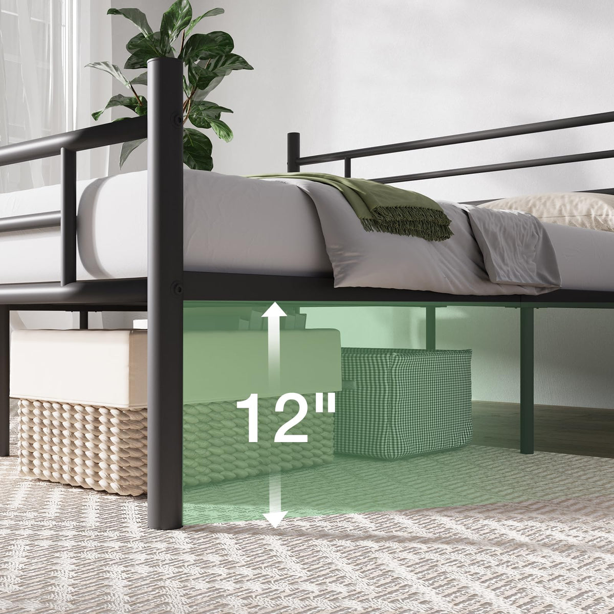 Novilla Marco de Cama de 14 Pulgadas de Metal Plataforma de Metal, Bajo la Cama de Almacenamiento de Listones de Metal Resistente