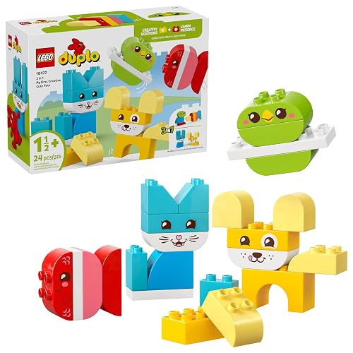 LEGO Duplo Mi Primer Mascotas Simpáticas Creativas “3 en 1” – Juguete de Aprendizaje con 8 Opciones de Construcción de Figuras de Animales para Bebés a Partir de 18 Meses – 10477