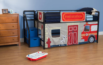 DHP - Juego de Cortinas de diseño del Departamento de Bomberos para Cama Junior Loft, Muebles para niños, Color Azul
