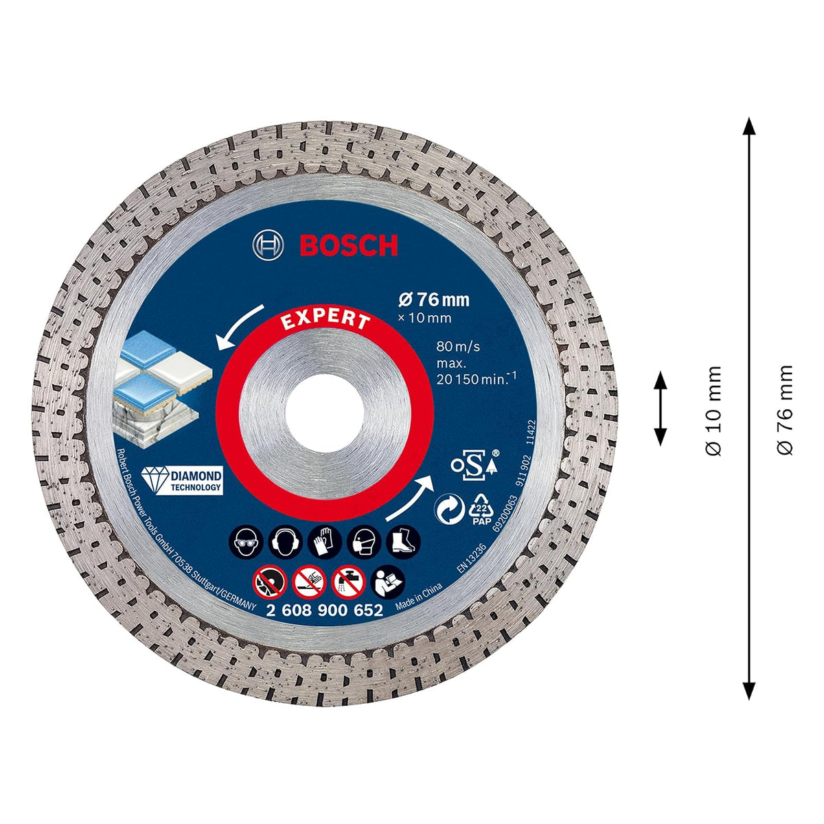 Bosch Disco diamantado EXPERT Hard Ceramic Ø76x1,5x10mm | Para azulejos de cerámica dura, piedra dura, Ø 76 mm, accesorio profesional Mini amoladora angular