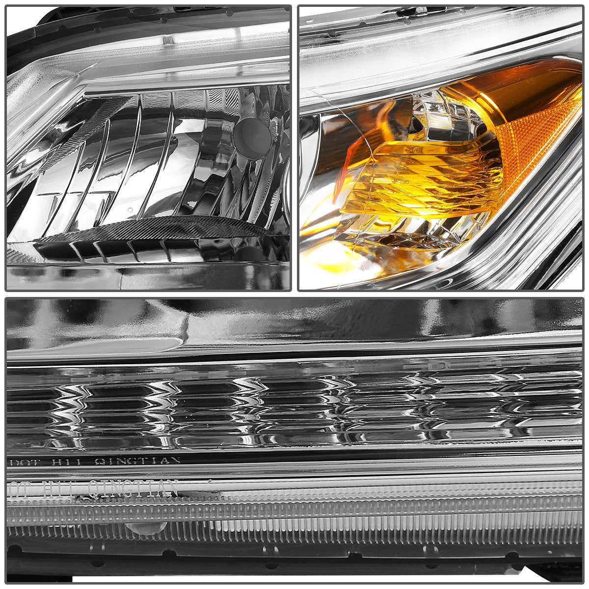 DNA Motoring Conjunto de Faros Delanteros del Conductor y Pasajero, Cromo/Ámbar, HL-OH-HA13-CH-AM
