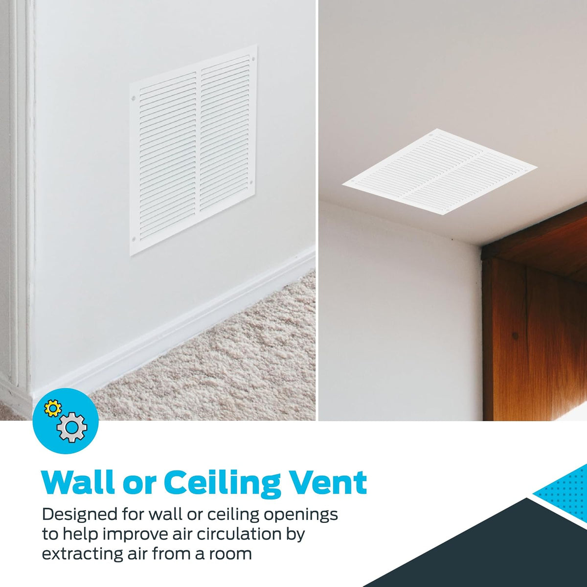 EZ-FLO 61627 - Cubierta de ventilación de aire de retorno para pared o techo, rejilla de aire de retorno de acero sólido, cubierta de ventilación HVAC, color blanco