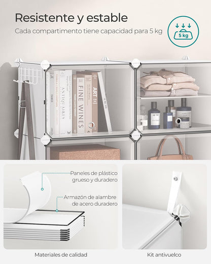 SONGMICS Zapatero Organizador de 8 Cubos con Puertas para 32 Pares, Marco de Acero y Panel de Plástico Blanco ULPC034W01