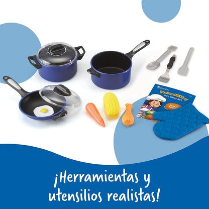 Learning Resources Pretend & Play Pro Chef Set , 13 Piezas, 3 años +, Juegos de Imitacion, Cocina Juguete, Set Cocina Juguete, Juegos de Cocina de Juguete