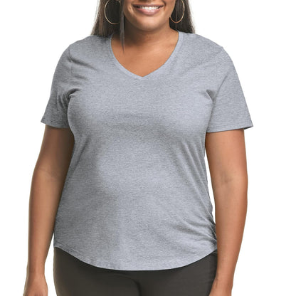 Hanes Women's Just My Size Plus Size Cotton Jersey T-Shirt, Short Sleeve V-Neck tee