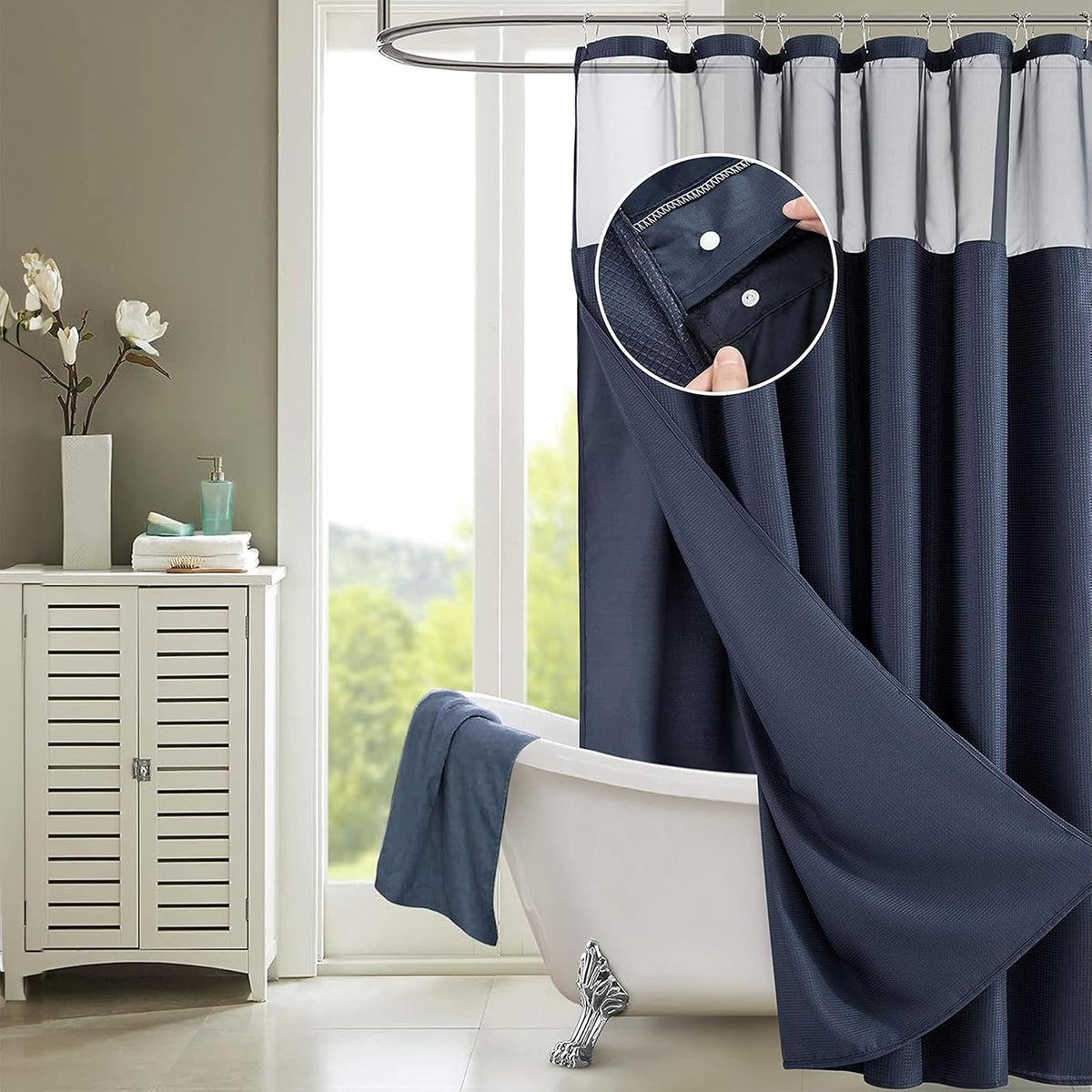 Dainty Home Smart Design - Cortina para regadera, Tela, Azul Marino, 72 Inch x 72 Inch, 1