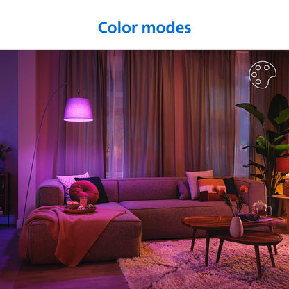 Philips Foco LED Inteligente A Todo Color A19 60W | 4 unidades, 800 lm, E26 interior, automatización atardecer amanecer, detección movimiento, control voz aplicación