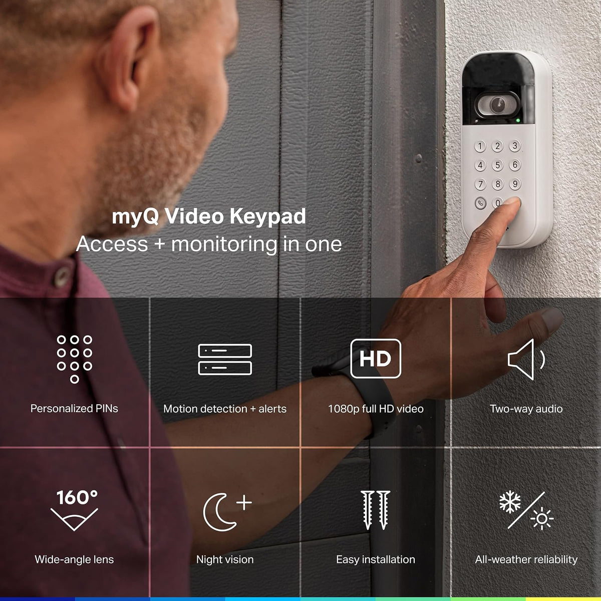 myQ Smart Garage Door - Teclado de vídeo con cámara Gran Angular, códigos Pin Personalizables y Control de Smartphone: Toma el Control de tu Acceso al cochera Funciona con abridores de Chamberlain,