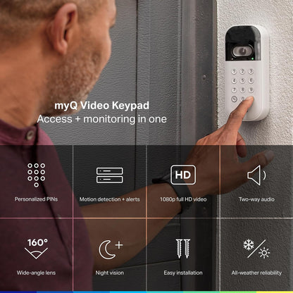 myQ Smart Garage Door - Teclado de vídeo con cámara Gran Angular, códigos Pin Personalizables y Control de Smartphone: Toma el Control de tu Acceso al cochera Funciona con abridores de Chamberlain,