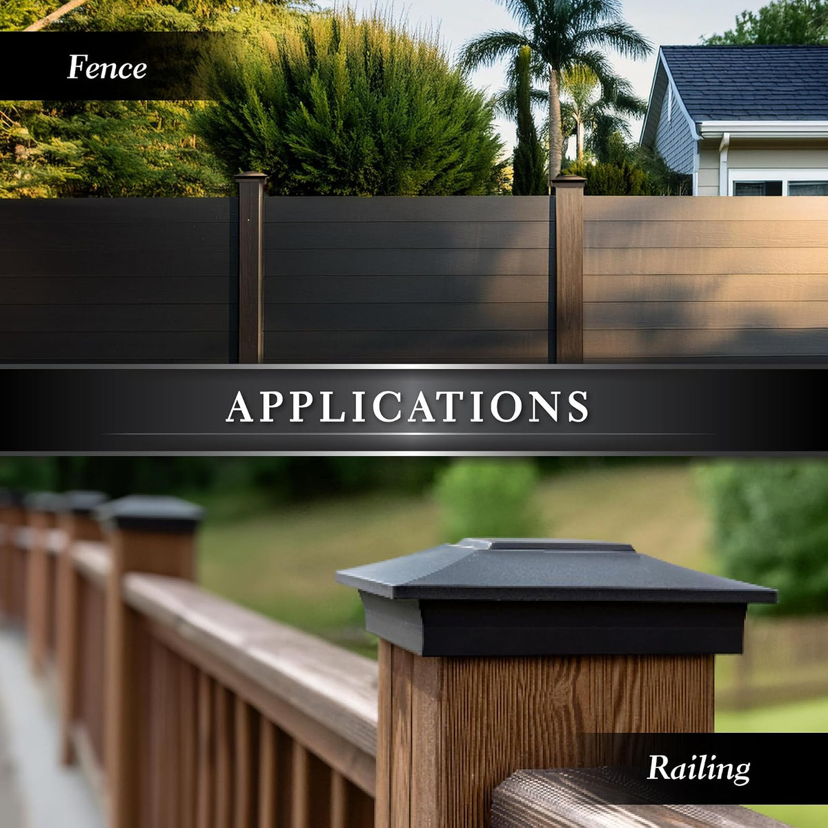 Classy Caps 6x6 Aluminium Posts Cap - Compatible 5"x5", 5.5"x5.5" & 6"x6" Cubierta y valla, Aluminio fundido - Heavy Duty Negro